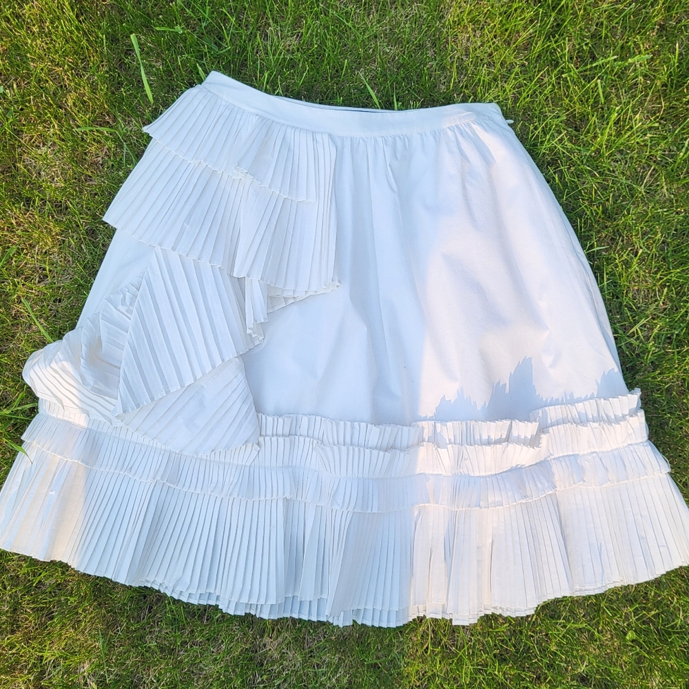 "Romantically Pleated" PINK TARTAN White Cotton Skirt